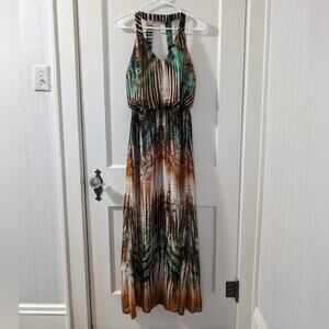 Bisou Bisou Brown & Green Tropical Maxi Dress